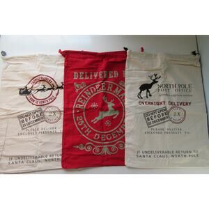 JOYIN 3 PC Christmas Large Canvas Gift Bag 26" x 19" Drawstring Santa Burlap New